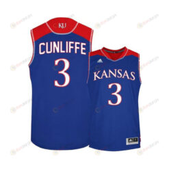 Sam Cunliffe 3 Kansas Jayhawks Basketball Men Jersey - Blue