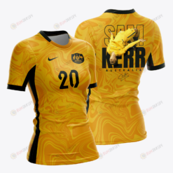 Sam Kerr 20 Signed Australia 2023 Road To World Cup Champions Ver 2 Women Home Jersey - Yellow - All Over Printed Jersey