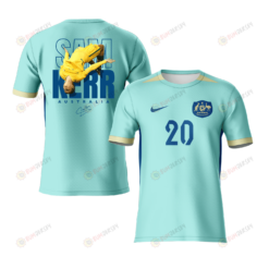 Sam Kerr 20 Signed Australia 2023 Road To World Cup Champions Ver 2 Youth Away Jersey - Turquoise - All Over Printed Jersey