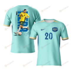 Sam Kerr 20 Signed Australia 2023 Road To World Cup Champions Youth Away Jersey - Turquoise - All Over Printed Jersey