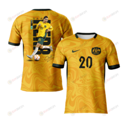 Sam Kerr 20 Signed Australia 2023 Road To World Cup Champions Youth Home Jersey - Yellow - All Over Printed Jersey