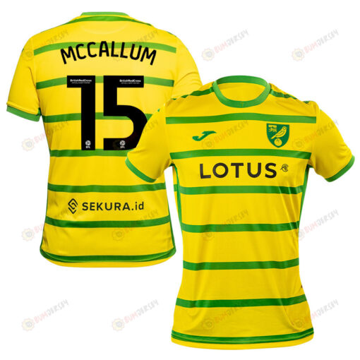 Sam McCallum 15 Norwich City 2023/24 Home Men Jersey - Yellow