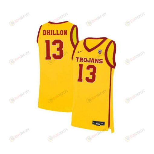 Samer Dhillon 13 USC Trojans Elite Basketball Men Jersey - Yellow