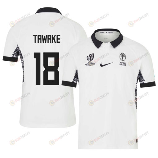 Samu Tawake 18 Fiji 2023 Rugby World Cup Home Stadium Jersey - White