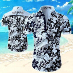 San Antonio Spurs Curved Hawaiian Shirt With Tropical Leave And Floral Pattern