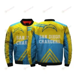 San Diego Chargeers Logo Pattern Bomber Jacket - Blue And Yellow