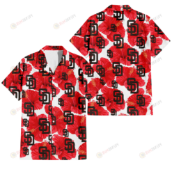 San Diego Padres Big Red Hibiscus White Background 3D Hawaiian Shirt