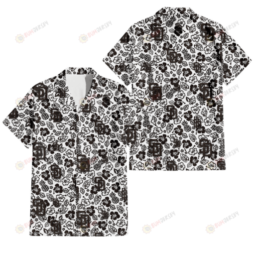 San Diego Padres Black And White Hibiscus Leaf White Background 3D Hawaiian Shirt