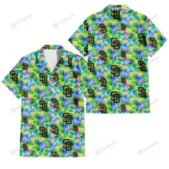 San Diego Padres Blue Orchid Green Pink Leaf Green Background 3D Hawaiian Shirt