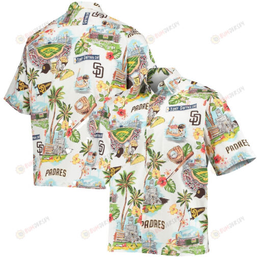 San Diego Padres Button-Up Scenic Hawaiian Shirt - White