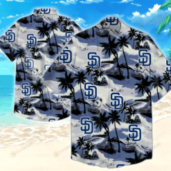 San Diego Padres Coconut Tree Pattern Curved Hawaiian Shirt In White & Blue