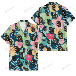 San Diego Padres Colorful Sketch Hibiscus Dark Green Background 3D Hawaiian Shirt