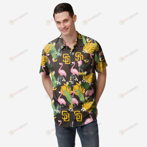 San Diego Padres Floral Button Up Hawaiian Shirt