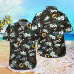 San Diego Padres Floral & Leaf Pattern Curved Hawaiian Shirt In Dark Color