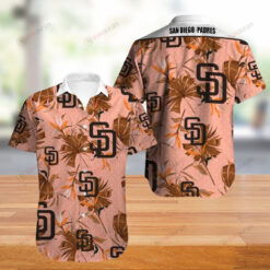 San Diego Padres Leaf & Fruit Pattern Curved Hawaiian Shirt In Brown & Pink