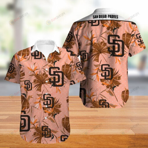 San Diego Padres Leaf & Fruit Pattern Curved Hawaiian Shirt In Brown & Pink