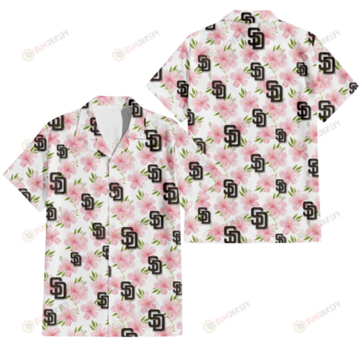 San Diego Padres Light Pink Hibiscus White Background 3D Hawaiian Shirt