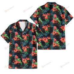 San Diego Padres Orange Hibiscus Green Tropical Leaf Dark Background 3D Hawaiian Shirt