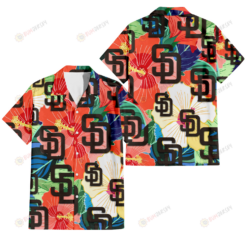 San Diego Padres Orange White Tropical Hibiscus Green Leaf 3D Hawaiian Shirt