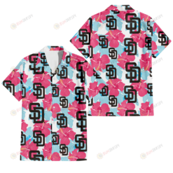 San Diego Padres Pink Blue Hibiscus White Background 3D Hawaiian Shirt