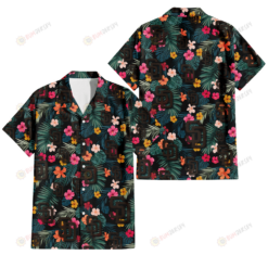 San Diego Padres Pink Yellow Orange Hibiscus Big Tropical Leaf Black Background 3D Hawaiian Shirt