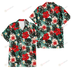 San Diego Padres Red Coral Hibiscus White Porcelain Flower Banana Leaf 3D Hawaiian Shirt