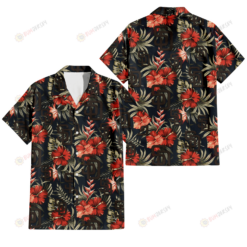 San Diego Padres Red Hibiscus Green Leaf Dark Background 3D Hawaiian Shirt