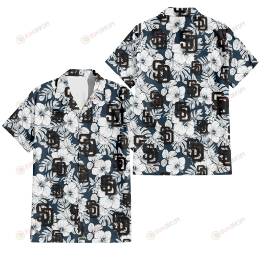 San Diego Padres Sketch Hibiscus Leaf Dark Gray Background 3D Hawaiian Shirt