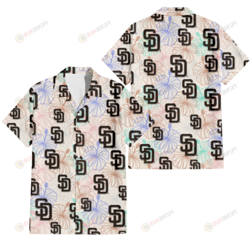 San Diego Padres Sketch Pastel Hibiscus Beige Background 3D Hawaiian Shirt