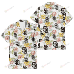 San Diego Padres Sketch Red Yellow Coconut Tree White Background 3D Hawaiian Shirt