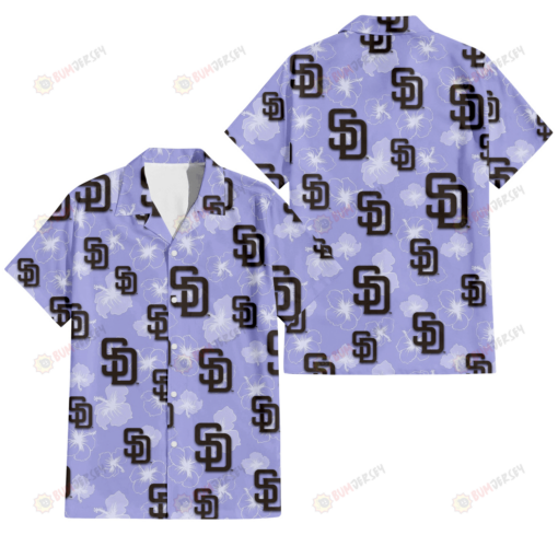 San Diego Padres Sketch White Hibiscus Violet Background 3D Hawaiian Shirt