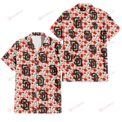 San Diego Padres Tiny Red Hibiscus Green Leaf White Cube Background 3D Hawaiian Shirt