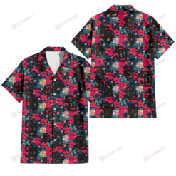 San Diego Padres Tiny Red Hibiscus White Porcelain Flower Black Background 3D Hawaiian Shirt