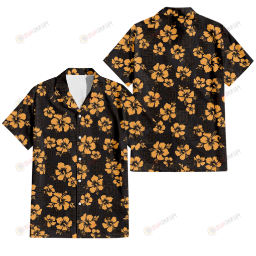 San Diego Padres Tiny Yellow Hibiscus Black Background 3D Hawaiian Shirt