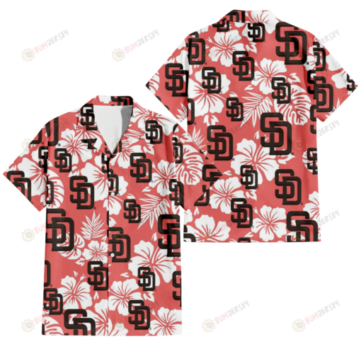 San Diego Padres White Hibiscus Salmon Background 3D Hawaiian Shirt