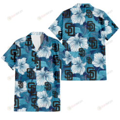 San Diego Padres White Hibiscus Turquoise Banana Leaf Navy Background 3D Hawaiian Shirt