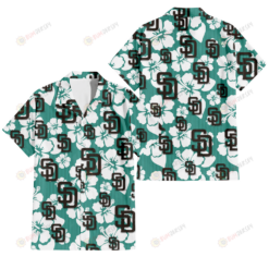 San Diego Padres White Hibiscus Turquoise Stripe Background 3D Hawaiian Shirt