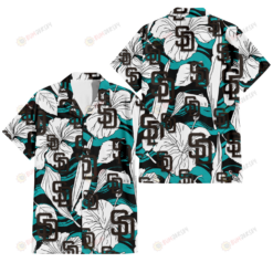 San Diego Padres White Hibiscus Turquoise Wave Black Background 3D Hawaiian Shirt