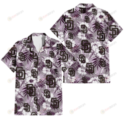 San Diego Padres White Hibiscus Violet Leaves Light Grey Background 3D Hawaiian Shirt