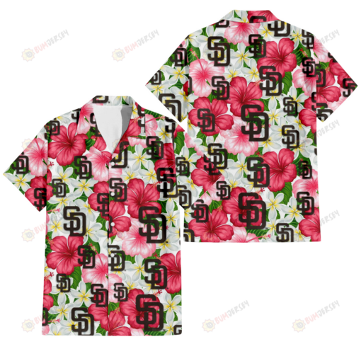 San Diego Padres White Porcelain Flower Pink Hibiscus White Background 3D Hawaiian Shirt