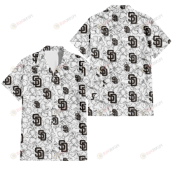 San Diego Padres White Sketch Hibiscus Pattern White Background 3D Hawaiian Shirt