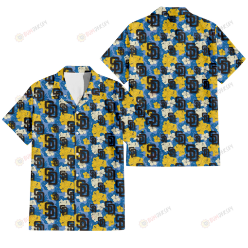 San Diego Padres Yellow White Hibiscus Powder Blue Background 3D Hawaiian Shirt