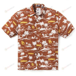 San Diego With Tropical Coconut Tree On Brown Hawaiian Shirt