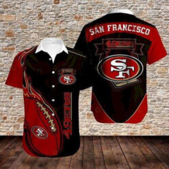 San Francisco 49Ers Curved Hawaiian Shirt In Black And Red