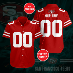 San Francisco 49Ers Custom Name And Number Curved Hawaiian Shirt In Red