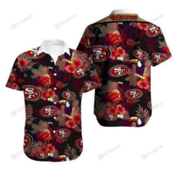 San Francisco 49Ers Floral Curved Hawaiian Shirt In Black Red