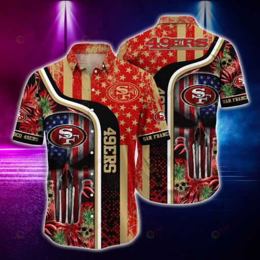 San Francisco 49ers American Flag And Skull Hawaiian Shirt