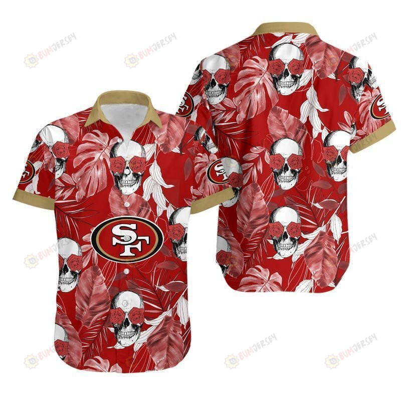 San Francisco 49ers Coconut Leaves And Skulls ??3D Printed Hawaiian Shirt
