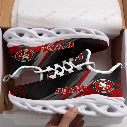 San Francisco 49ers Logo Custom Name Pattern 3D Max Soul Sneaker Shoes In Black