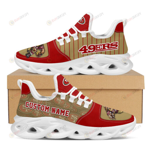 San Francisco 49ers Logo Custom Name Pattern 3D Max Soul Sneaker Shoes In Brown And Red